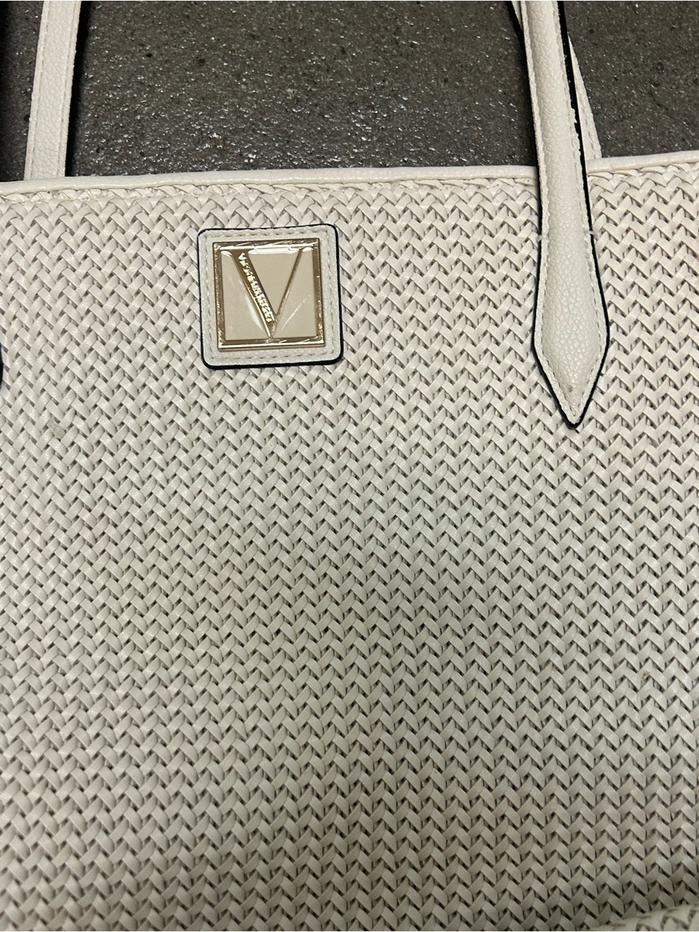 Woven Cream Tote Bag with Double Handles - Picture 2 of 5